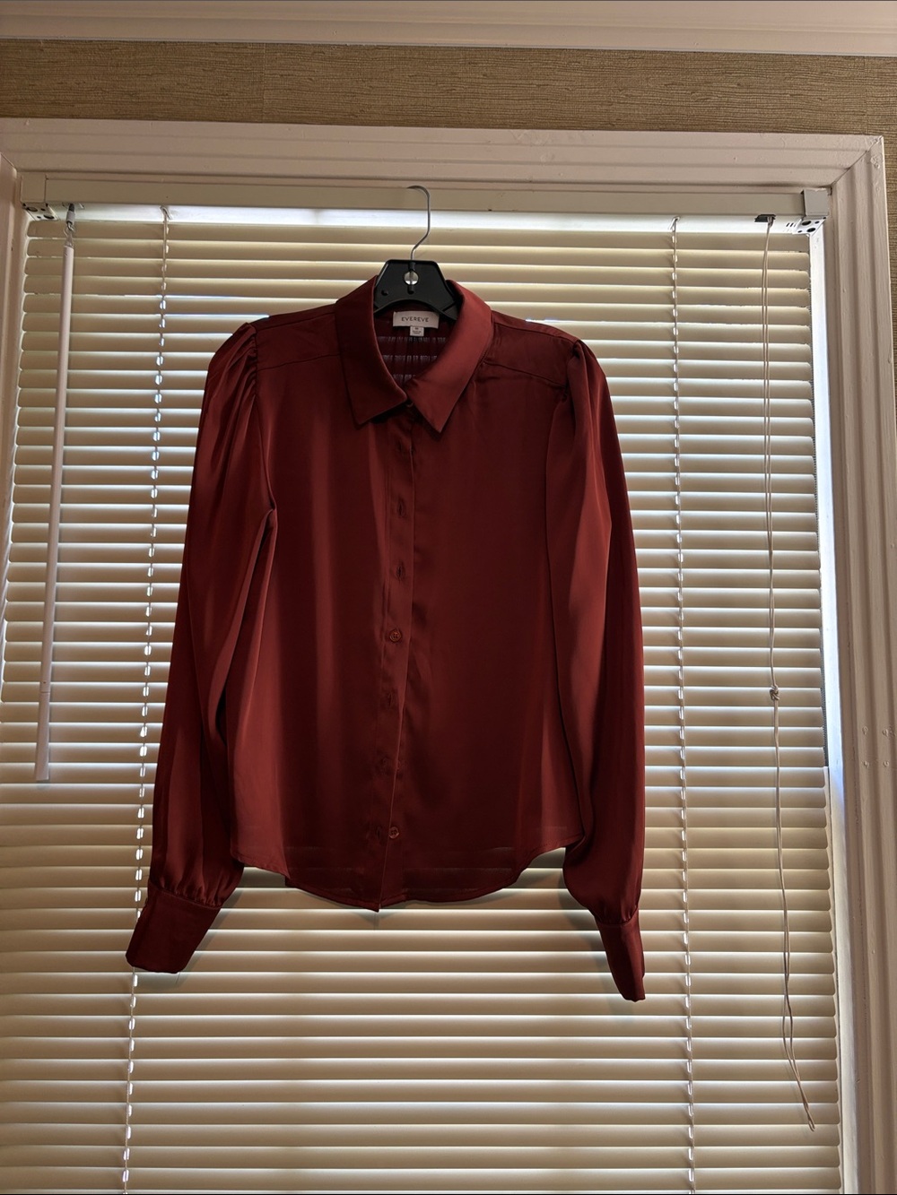 Evereve Satin Button-Up Blouse in Deep Rust Never worn